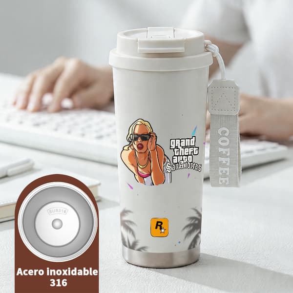 Bærbar kaffetermos 500 ml rustfritt stål kunstnerisk design White