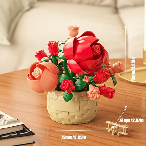 Mini Blomster Byggekloss Sett, Botanisk Samling Bursdagsgave til Jenter Gutter Voksne Barn Alder 6+ red