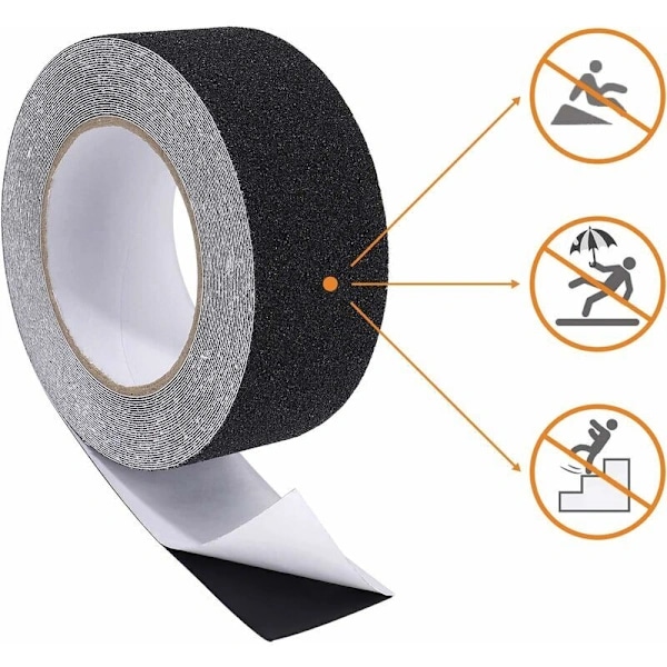 Skridsikker tape til trapper, friktion, slibende for sikkerhed, stige, indendørs, udendørs, høj trækkraft, 5 cm x 10 m, sort