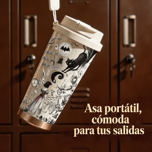 Termoskaffe Mugg 500ml Rostfritt Stål Djurmönster Design, Isolerad kaffemugg, läckagesäker resemugg med lock White