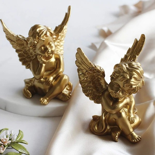 Sød Resin Engel Ornament Gave Til Fødselsdag Ins Stil Kreativ Bil Blød Ornament Ornament 4.25 Tommer 2 Stykker (Guld)