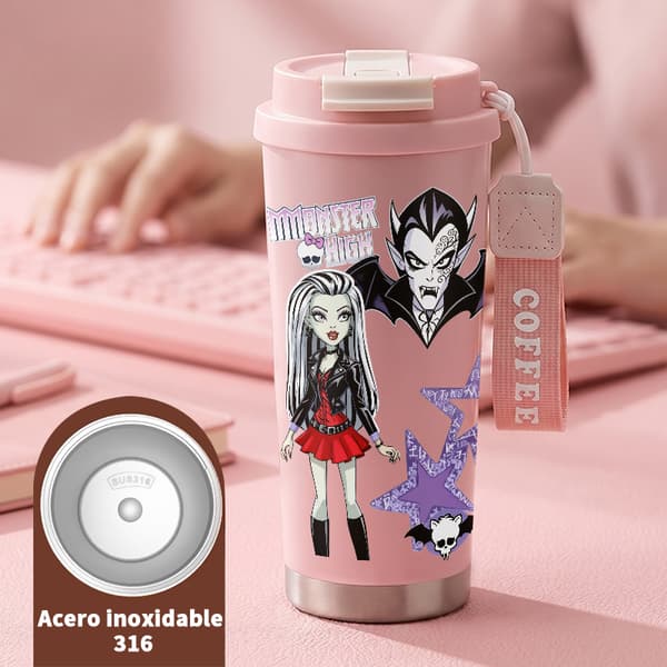 Termisk kaffemugg 500ml 316 rostfritt stål festlig design, isolerad kaffemugg, läckagesäker resemugg med lock Pink