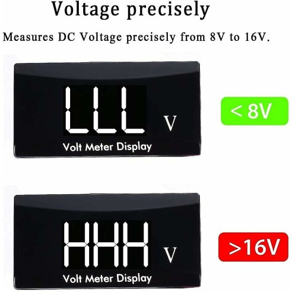 12V Bil Digital Voltmeter Vanntett DC 12V LED Voltmeter for Bil Motorsykkel Spenning Voltmeter Måler (Hvit LED)