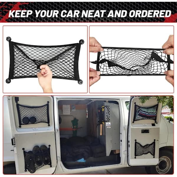 2 stk. Små Lastnet Lomme Elastisk Mesh Net Bil Mesh Pose til Bagagerum Autocamper Både Hjem Lastopbevaring (45 x 25 cm), A