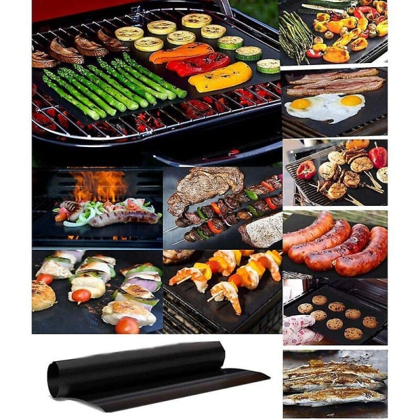 6 st/förpackning 50 x 40 cm Tumme Teflon Fiber Återanvändbar Non-stick BBQ Rti Ark Mat Bärbar Lätt Rengöring Utomhus Picknick Stek Matlagning BBQ Verktyg Svart