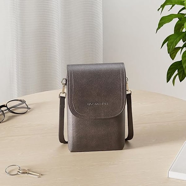 Vegan Läder Liten Crossbody Väska för Kvinnor Designer Mobilväska Plånböcker Justerbar Rem Brown