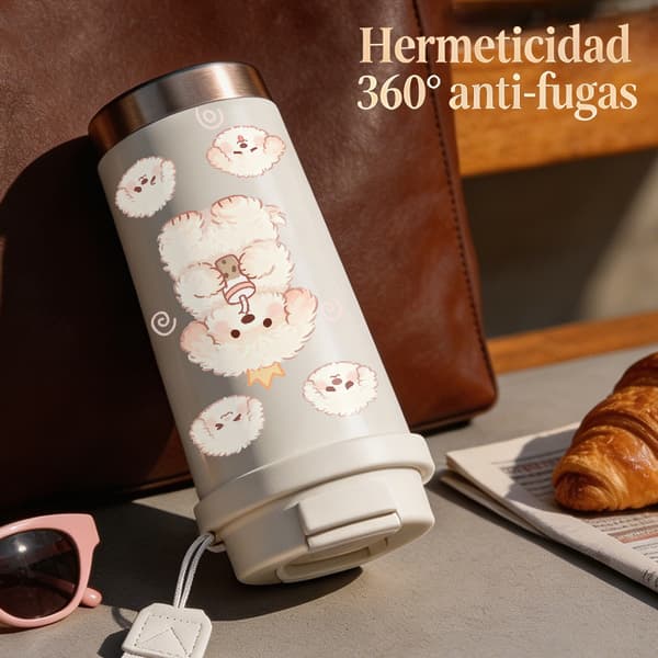 Kaffetermos 500ml Rostfritt Stål Söt Design, Isolerad kaffemugg, läckagesäker resemugg med lock White