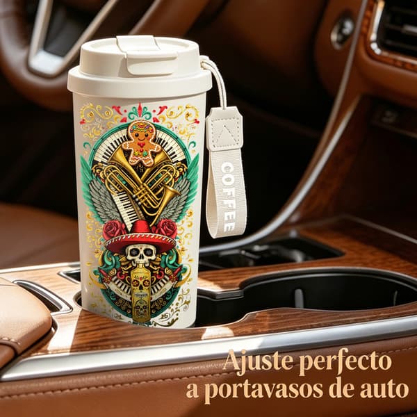 Termoskaffemugg 500ml för kontor Geometrisk design, Isolerad kaffemugg, läckagesäker resemugg med lock Black