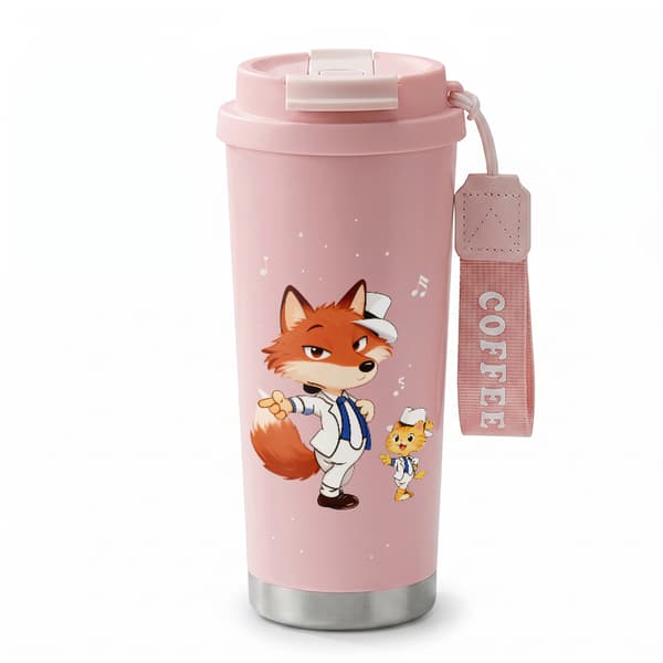 Termokopp 500ml Gjenbrukbar Blomsterdesign Pink