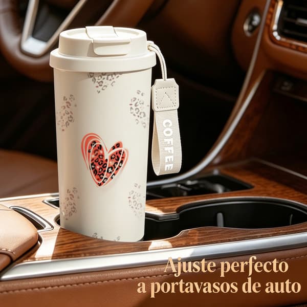 Kaffetermos 500ml Rostfritt Stål Djurmönster, Isolerad kaffemugg, läckagesäker resemugg med lock Pink