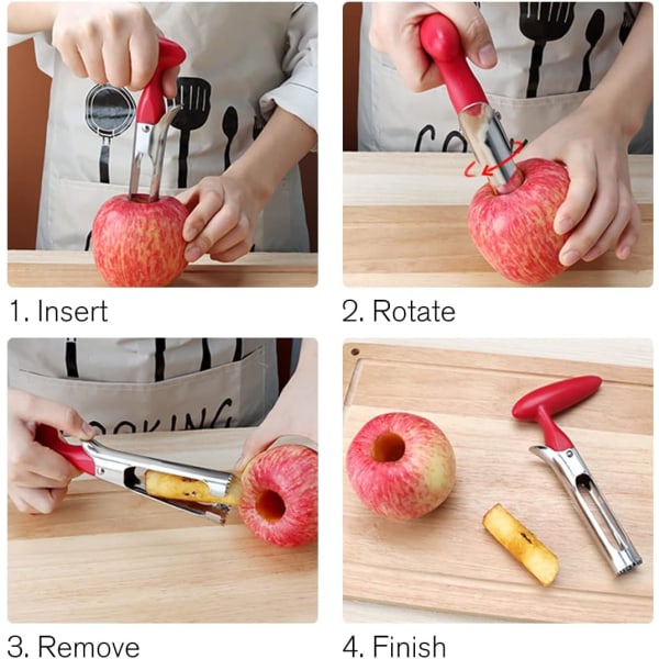 1 apple corer, cherry red handle with serrated blade, perfect