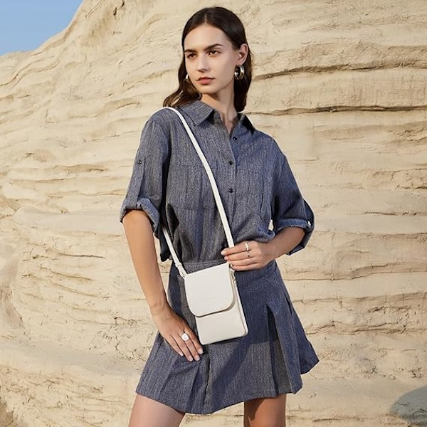 Vegan Läder Liten Crossbody Väska för Kvinnor Designer Mobilväska Plånböcker Justerbar Rem white