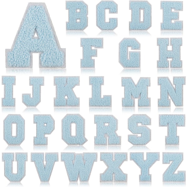 26 Broderade märken med ljusblå bokstäver för att sy märken