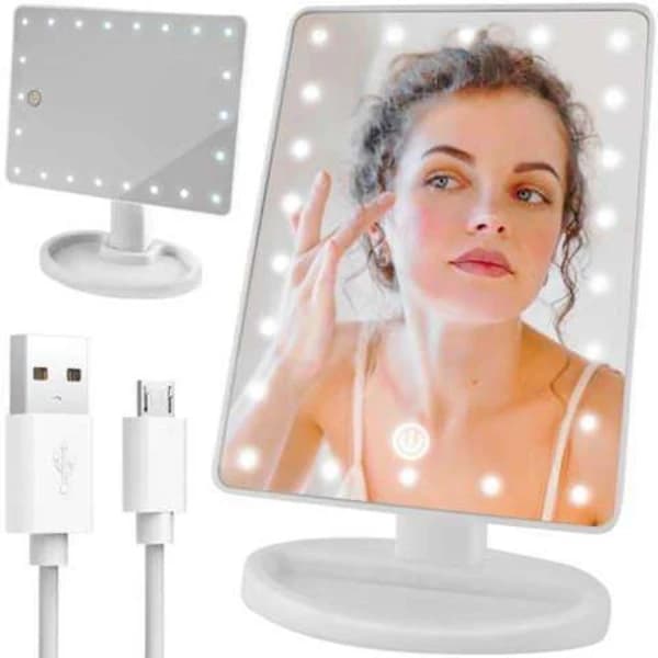 Makeupspejl med LED-lys - Justerbar - Hvid