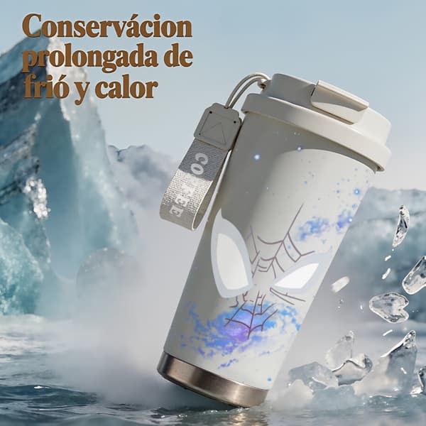 Termosmugg 500ml Rostfritt Stål Festlig Design, Isolerad kaffemugg, läckagesäker resemugg med lock White