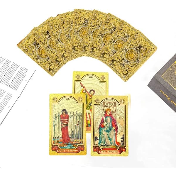 Lyxig guldfolietarotlek | Guld tarotkort med 36-sidig guide, A