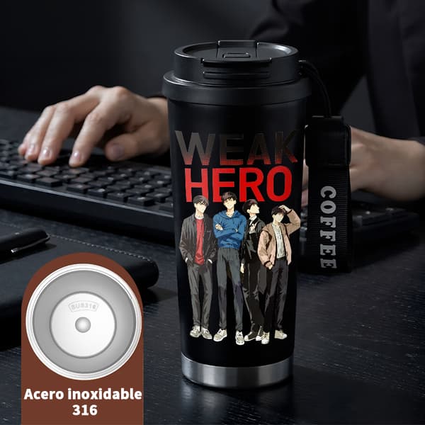 Termosmugg 500ml Rostfritt Stål Juldesign, Isolerad kaffemugg, läckagesäker resemugg med lock Black