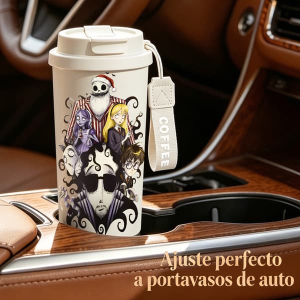 Bærbar kaffetermos 500 ml dobbel vegg abstrakt design Black