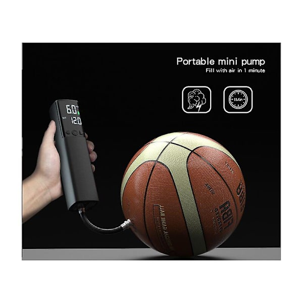 Automatisk elektrisk boldpumpe bærbar bold oppustelig til oppustelig bøje, basketball, fodbold, volleyball, rugby（sort）