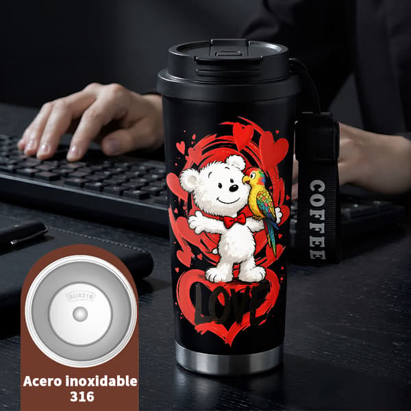 Kaffetermos 500ml Rostfritt Stål Modern Design, Isolerad kaffemugg, läckagesäker resemugg med lock Black