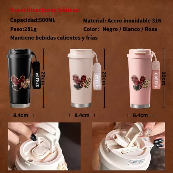 Termosmugg 500ml Rostfritt Stål Färgglad Design, Isolerad kaffemugg, läckagesäker resemugg med lock Black