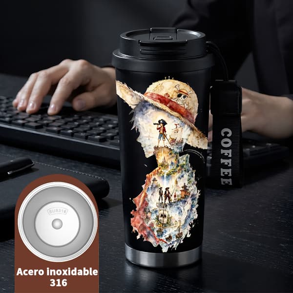 Kaffetermokande 500ml 316 Rustfrit Stål Blomsterdesign Black