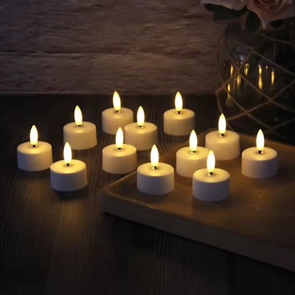 12-pakning - Telys - Oppladbare - LED-lys med kontroll og timer,A