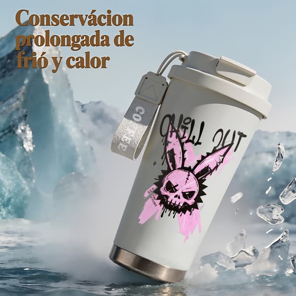 Termosmugg 500 ml rostfritt stål juldesign, isolerad kaffemugg, läckagesäker resemugg med lock Pink