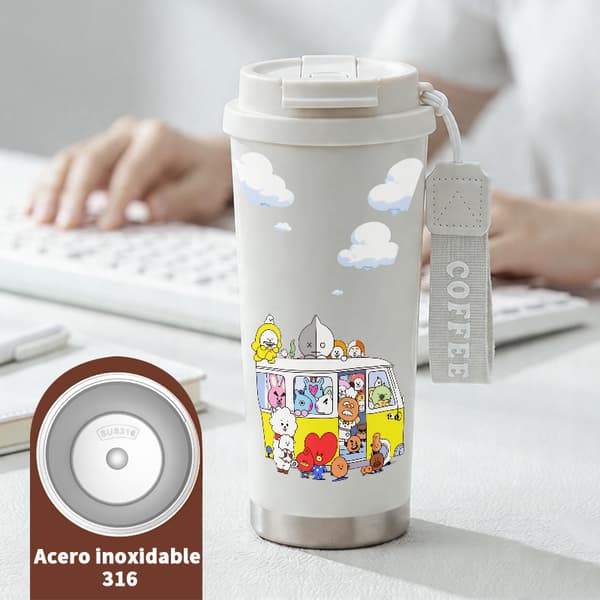 Termosmugg 500 ml rostfritt stål juldesign, isolerad kaffemugg, läckagesäker resemugg med lock White