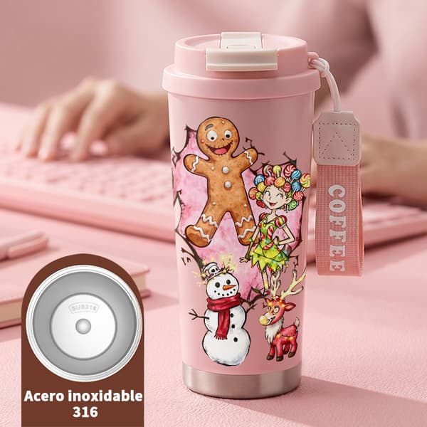 Kaffetermos 500ml Rustfritt Stål Juledesign Pink
