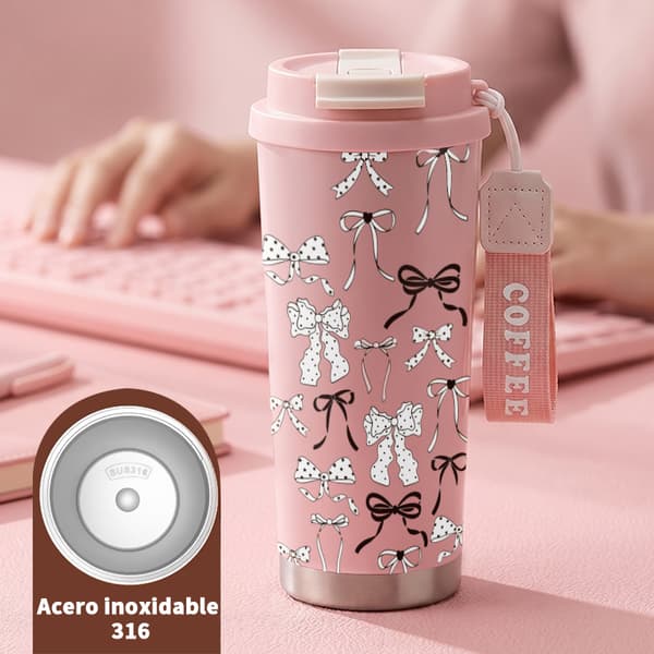 Kaffetermos 500ml 316 Rustfritt Stål Tegneseriedesign Pink