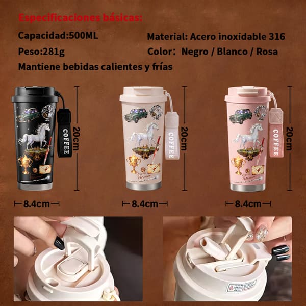 Bærbar Kaffetermos 500ml Rustfritt Stål Abstrakt Design White