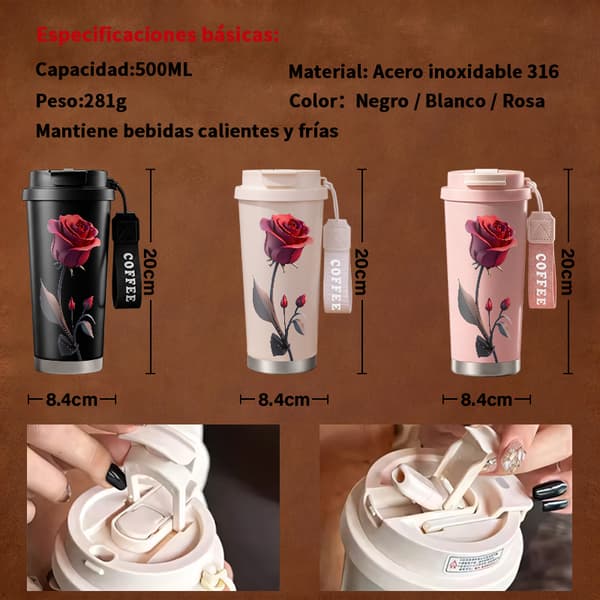 Kaffetermos 500ml Rostfritt Stål Djurdesign, Isolerad kaffemugg, läckagesäker resemugg med lock White