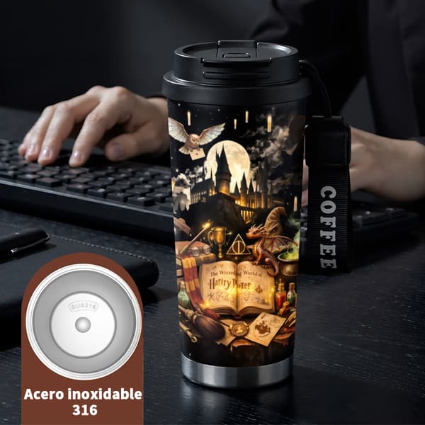 Termosmugg 500ml Rostfritt Stål Söt Design, Isolerad kaffemugg, läckagesäker resemugg med lock Black