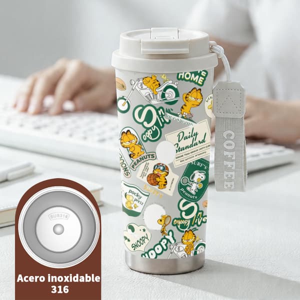 Kaffetermos 500ml Rostfritt Stål Trendig Design, Isolerad kaffemugg, läckagesäker resemugg med lock White