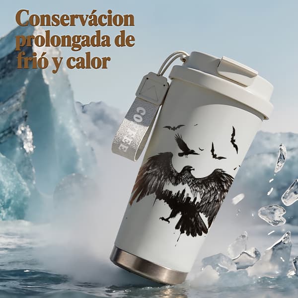 Termisk kaffemugg 500ml läckagesäker djurdesign, Isolerad kaffemugg, läckagesäker resemugg med lock White
