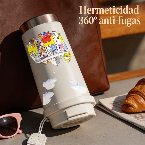 Termosmugg 500 ml rostfritt stål juldesign, isolerad kaffemugg, läckagesäker resemugg med lock White
