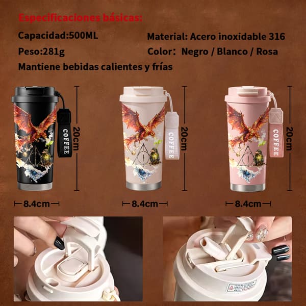 Termisk kaffekopp 500ml rustfritt stål med dyreprintdesign Black