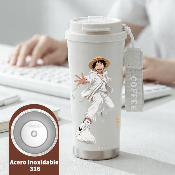 Kaffetermos 500ml Rostfritt Stål Blommig Design, Isolerad kaffemugg, läckagesäker resemugg med lock White