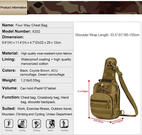 Militär Molle Taktisk Sling Bag Sling Pack Herr