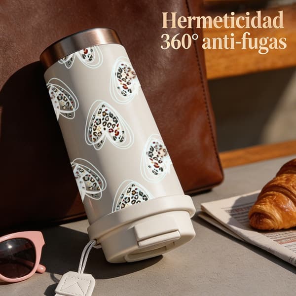 Termosmugg 500ml 316 Rostfritt Stål Abstrakt Design, Isolerad kaffemugg, läckagesäker resemugg med lock White