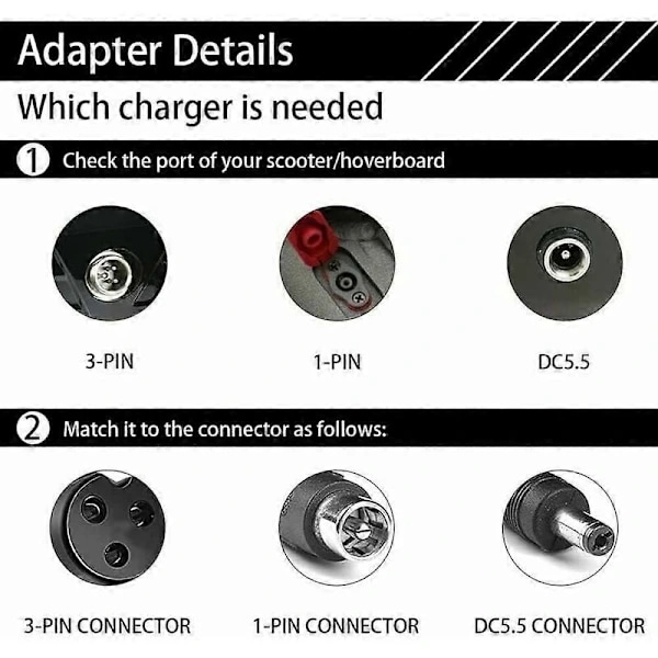 Ersättningsladdare för elscooter, Universell Kompatibilitet 42V 2A Adapter med Snabbladdning för M365, Pro2, Mi 3, E22