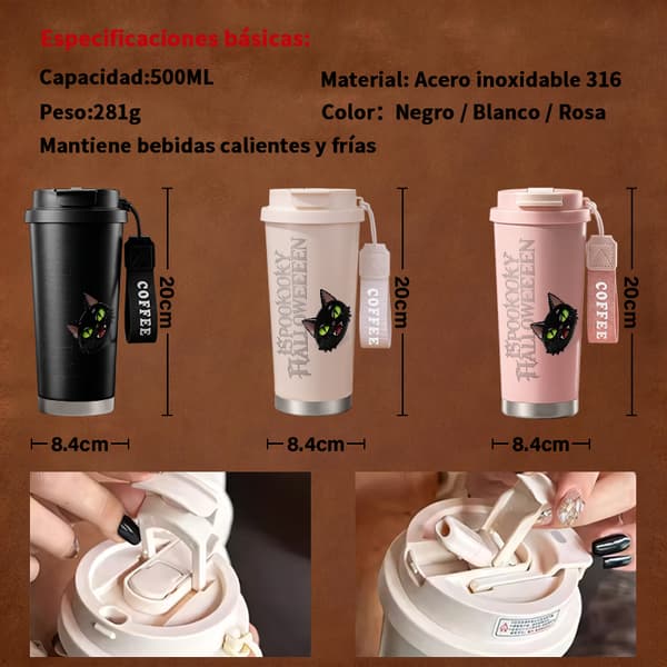 Kaffetermos 500ml Rustfritt Stål Blomsterdesign Black