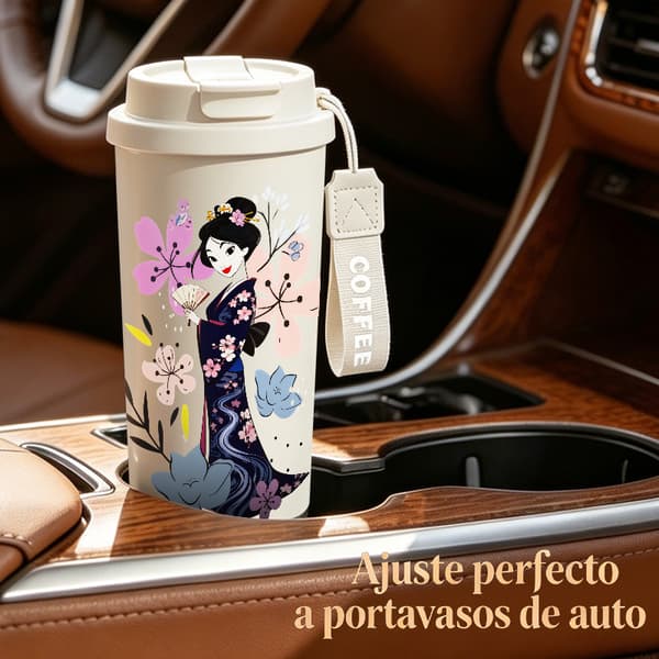 Kaffetermos 500ml Rostfritt Stål Juldesign, Isolerad kaffemugg, läckagesäker resemugg med lock White