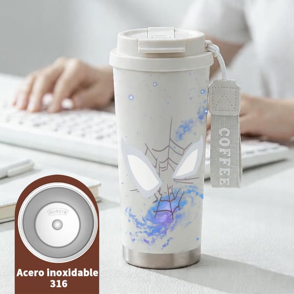 Termosmugg 500ml Rostfritt Stål Festlig Design, Isolerad kaffemugg, läckagesäker resemugg med lock White