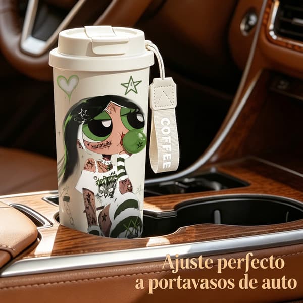 Termisk kaffekopp 500ml rustfritt stål anime-design White