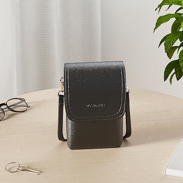 Vegan Läder Liten Crossbody Väska för Kvinnor Designer Mobilväska Plånböcker Justerbar Rem black