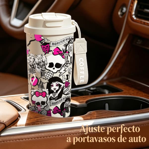 Kaffetermos 500ml Rostfritt Stål Tecknad Design, Isolerad kaffemugg, läckagesäker resemugg med lock White