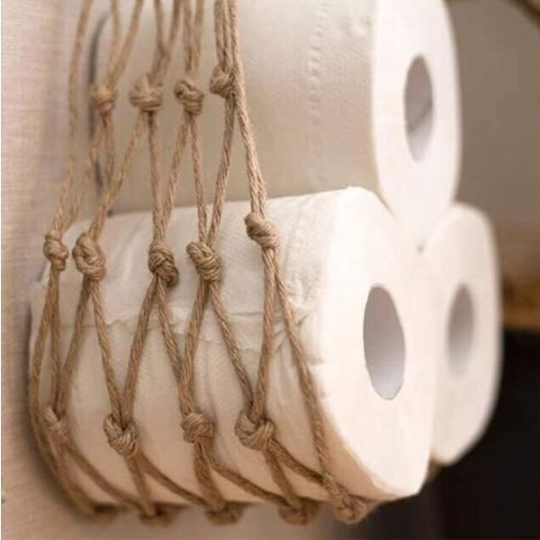 Khaki Rullepapirholder Bomuldsreb Net Hængende Toiletpapir