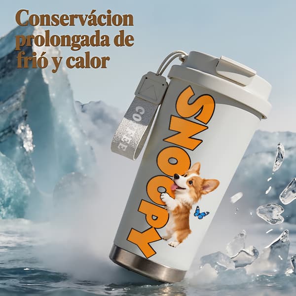 Bärbar kaffetermos 500 ml termisk tecknad design, isolerad kaffemugg, läckagesäker resemugg med lock White